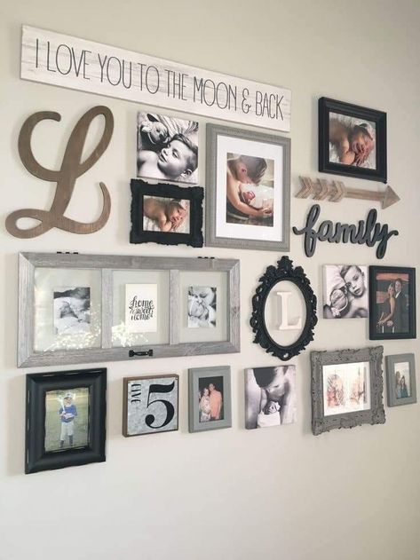 Family Room Wall Decor, Picture Arrangements, Photo Collage Wall, Family Photo Wall, Family Room Walls, Family Photo Collages, Display Family Photos, Picture Layouts, Gallery Wall Living Room