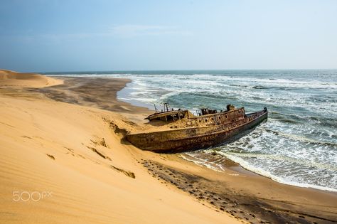 Abandoned Ship - An abandoned ship on the Skeleton Coast of Namibia. Wrecked Ship, Ghost Ships, Underwater Shipwreck, Skeleton Coast, Government Job, Namib Desert, Abandoned Ships, Float Your Boat, Ghost Ship