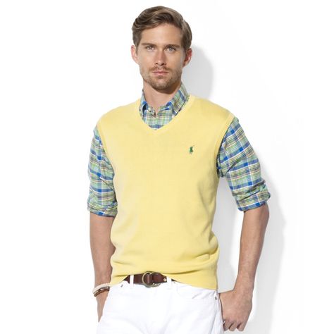 Yellow sweater vest Yellow Sweater Vest Outfit, Sweater Vest Outfit Mens, Polo Sweater Outfit, Yellow Sweater Vest, Sweater Vest Outfit, Sweater Vest Mens, Sleeveless Jumper, Vest Outfit, Polo Ralph Lauren Sweater