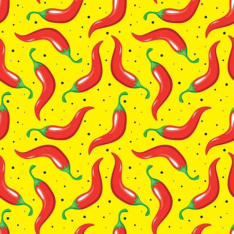 Red Spicy Chili Pepper Vegetables On Yellow Background Seamless Pattern Background Cabai, Rempah Rempah, Red Chili Peppers, Chili Red, Raw Diet, Yellow Pepper, Spicy Chili, Green Chilli, Red Hot Chili Peppers