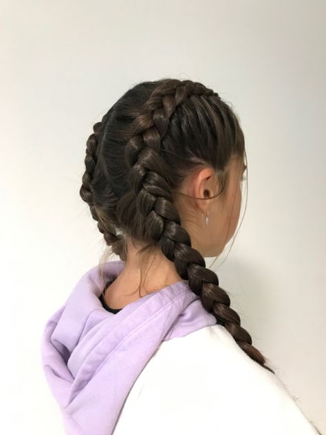 French Braid Two Braids, School Photo Hairstyles Tied Up, Asthetic Hairstyle Girl, Balkan Hairstyles, French Braids For Long Hair, Cute Two Braids Hairstyles, Two Braids Aesthetic, Two Braids Hairstyles For School, Braid Magic