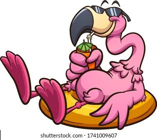 Flamingo With Sunglasses, Chicken Party, Cartoon Flamingo, Flamingo Drink, Flamingo Vector, Cartoon Chef, Flamingo Craft, Cartoon Food, Flamingo Art