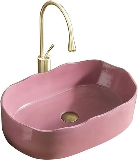 Amazon.com: HIHELO Bathroom Vessel Sinks Bathroom Vessel Sink, 21 Inch Overmount Oval Pink Countertop Sink, Under Cabinet Vanity with Gold Faucet and Pop-Up Drain Combo Vessel Sink : Tools & Home Improvement Vessel Sinks Bathroom, Blush Pink Bedroom Decor, Pink Sink, Bathroom Vessel Sinks, Blush Pink Living Room, Blush Pink Bedroom, Blush Pink Nursery, Pink Living Room Decor, Cabinet Vanity