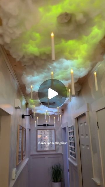 Shavonne Flegel on Instagram: "DIY Cloud Ceiling! ☁️⚡️Comment “LINK” for the supplies to make your own!  We love our cloud ceiling so much we leave it up until after Christmas!   ✨Follow @onceuponabungalow for more Home & DIY!   #diy #cloudceiling #diycloudceiling #diyprojects #diyproject #halloween #halloweendecor #harrypotter #harrypotterfan #harrypotteredit #potter #potterhead #harrypotterworld #clouds #interiordecor #halloweencrafts #halloweencraft #octobervibes #autumn #fallvibes #falldecor #autumndecor #october31 #halloween🎃 #falldecor #falldecorations #pumpkinseason #interior #crafting #easydiy" Halloween Cloud Ceiling, Light Up Clouds Diy, Fake Clouds Diy, Cloud Lights On Ceiling, Christmas Decorations Ceiling, Diy Clouds Ceiling, Halloween Ceiling, Harry Potter Halloween Decorations, How To Make Clouds