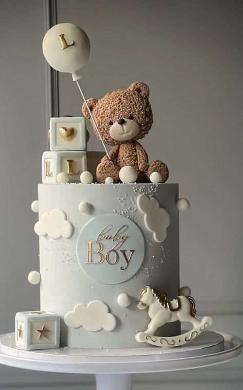 Bearly Wait Cake Ideas, Baby Shower Cake Bear Theme, Teddy Baby Shower Cake, Bear Cake Baby Shower Boy, Bear Cakes For Baby Showers, Tort Baby Shower Boy, Bear Cake First Birthday, Cake Bear Baby Boy, Bear Boy Baby Shower Ideas