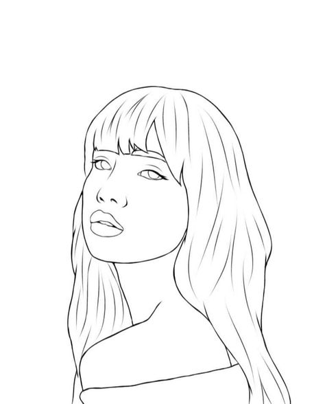 Blackpink Drawing Pencil Easy, Lisa Drawing Pencil Easy, Blackpink Outline Drawing, Blackpink Outline Art, Blackpink Line Art Drawing, Sketch Of Lisa Blackpink, Pink Drawing, Face Outline, People Coloring Pages