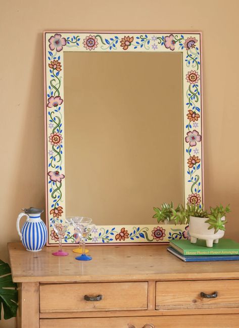 Floral Mirror Frame, Hand Painted Mirror, Painting Mirror Frames, Painted Photo Frames, Ian Snow, Hand Painted Mirrors, Painting Mirror, Painted Mirror, Painted Picture Frames