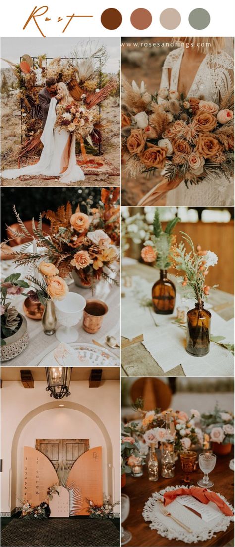 Rustic wedding colour scheme rust boho Colors For Fall Wedding, Wedding Colors For Fall, Orange Wedding Themes, Rust Wedding, Orange Wedding Colors, Fall Wedding Color Schemes, Rusting Wedding, Rust Colour, Wedding Color Pallet