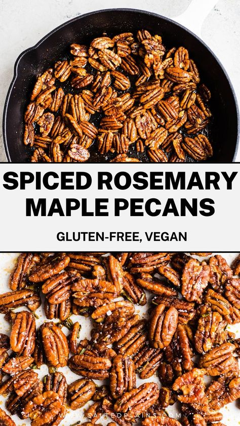 Elevate your snacking experience with these irresistible Spiced Rosemary Maple Pecans! Coated in a delightful blend of sea salt, spices, and infused with aromatic rosemary, these sweet and savory nuts are a flavor sensation. Perfectly suited for gluten-free and vegan lifestyles, they are a guilt-free indulgence. Treat yourself to a crunchy delight today! Rosemary Spiced Nuts Recipe, Salted Pecans, Rosemary Pecans, Maple Pecans, Spiced Nuts Recipe, Rosemary Sea Salt, Vegan Spinach Artichoke Dip, Savory Snack Recipes, Rosemary Recipes