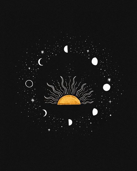 Sun Moon And Stars, Wallpaper Retro, The Sun And Moon, Flynn Rider, Tapeta Galaxie, 카드 디자인, 문신 디자인, Moon And Stars, Moon Art