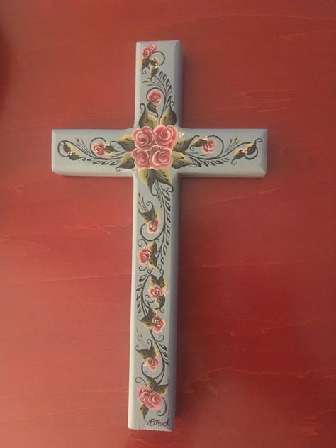 Painted Wooden Crosses, Eagle Project, Hand Painted Crosses, Norwegian Rosemaling, Wooden Crosses, Cross Crafts, Diy Paper Crafts Decoration, Cross Art, Cross Paintings