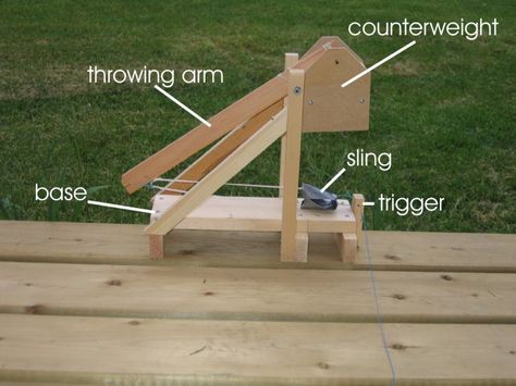 Instructions on building a trebuchet- great for Father's Day!  #father #dad #fathersday #stem #science Scout Woodworking Projects, Catapult Project, Woodworking Tools Workshop, Small Woodworking Projects, Woodworking Magazine, Kids Wood, Woodworking Projects Plans, Teds Woodworking, Woodworking Designs