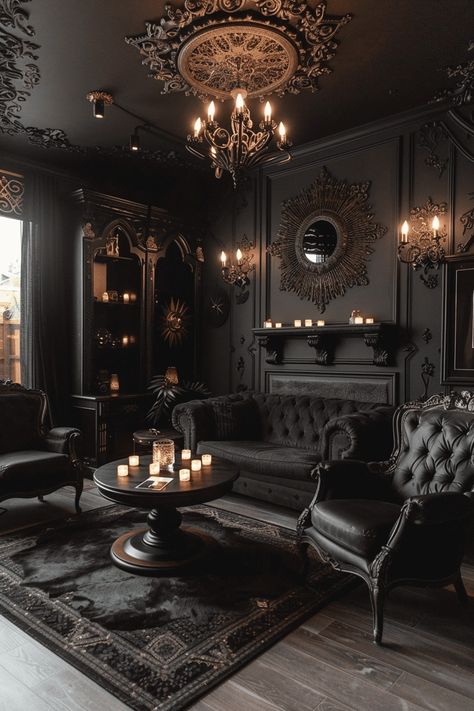 29 Dark Boho Living Room Ideas 8 English Gothic House, Gothic Victorian Homes Interior, Gothic Living Room Ideas, Goth Furniture, Gothic Living Rooms, Goth Living Room, Victorian Gothic House, Victorian Gothic Interior, Gothic Holiday