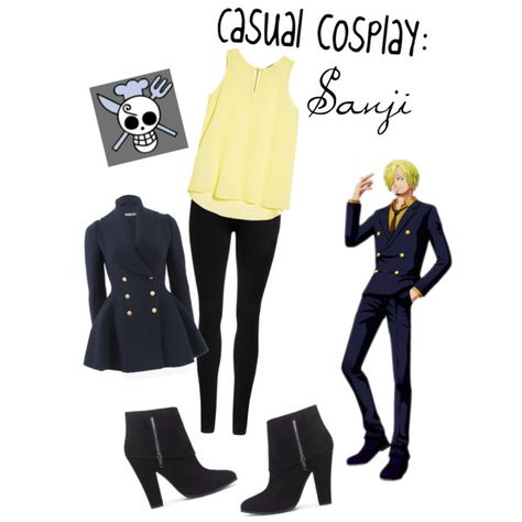 Casual cosplay: Sanji by nataleeeeeee on Polyvore featuring MANGO, Alexander McQueen, Dr. Denim, Forever 21 and anime Cosplays Faciles, Cosplay Sanji, Sanji Cosplay, Chic Black Outfits, Outfits Anime, Sailor Moon Fashion, Outfit Anime, Geek Clothes, Nerd Fashion