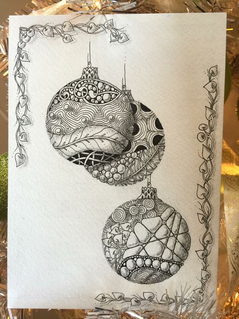 Patterns Zentangle, Zantangle Art, Zentangle Artwork, Tangle Doodle, Zen Doodle Art, Zentangle Designs, Christmas Doodles, Christmas Card Art, Tangle Art