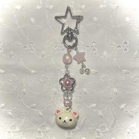 rilakkuma keychain shop on instagram for lower... - Depop Rilakkuma Keychain, Keychain Y2k, Y2k Phone, Beaded Keychain, Phone Charms, Bear Pendant, Beaded Keychains, Rilakkuma, Plastic Beads