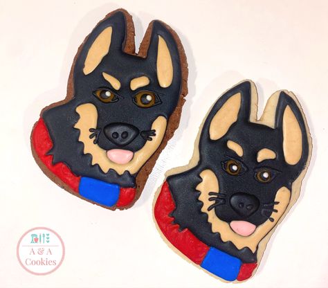 German Shepherd Cookies Decorated, Puppy Cookies, Dog Cookies, Animal Cookies, Cookies Decorated, Cookie Ideas, Dog Face, Sugar Cookies Decorated, German Shepherd