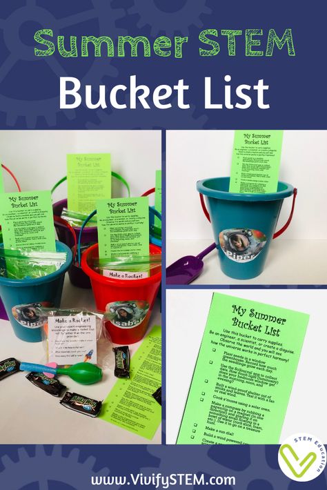 Summer STEM Bucket List Student Gifts — Vivify STEM Summer Stem Activities, Engineering Design Challenge, Babysitting Ideas, Stem Activities Preschool, Summer Stem, Stem Engineering, Stem Resources, Stem Careers, Coding Apps