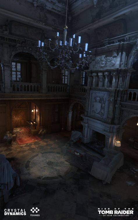 ArtStation - Rise of the Tomb Raider - Croft Manor Art, James Rutter Croft Manor, Dinosaur Plushie, Vampire House, Vampire Castle, Gothic Mansion, Rise Of The Tomb Raider, Wayne Manor, Dark Castle, Rise Of The Tomb