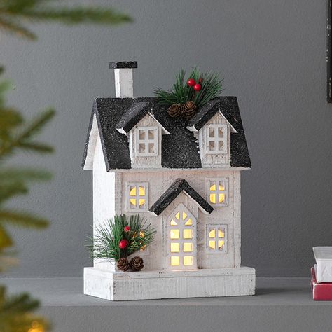 <p>Elevate your holiday decor with the charm of our <strong>Christmas Tabletop Wooden House</strong>. This classic village house is adorned with festive details like pine and red berries and is operated by batteries, allowing it to bring your console table or mantel display to life. Place this light-up house on a side table as a standalone piece, or incorporate it as part of a larger village scene for a truly magical display.</p> Antique Farmhouse Christmas, Wooden Church, Diy Christmas Village, Christmas Village Houses, Christmas Tabletop, Village Scene, Up House, Christmas Canvas, Red Candles