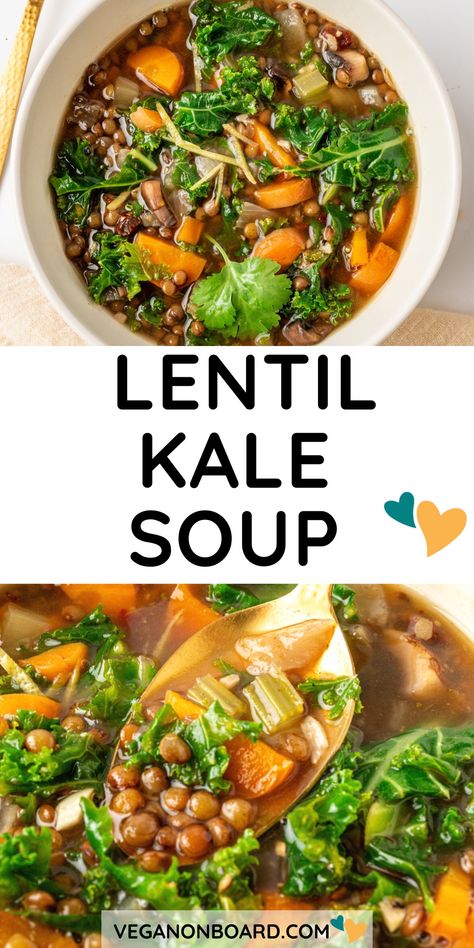 Lentil And Kale Soup, Lentil Kale Soup, Lentil Kale, Vegetarian Lentil Soup, Blue Zones Recipes, Vegan Potato Soup, Carrot And Lentil Soup, Kale Soup Recipes, Diet Soup Recipes