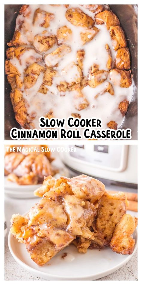 This crockpot cinnamon roll casserole takes the guesswork out of how to put a delicious dessert on the table all while making your house smell amazing. With this easy recipe, you can easily serve these as brunch cuisine on Christmas morning. Cinnamon Roll Casserole Crockpot, Crockpot Cinnamon Roll Casserole, Apple Enchiladas Recipe, Apple Enchiladas, Crockpot Cinnamon Rolls, Crockpot Foods, Slow Cooker Cinnamon Rolls, Crockpot Side Dishes, Pillsbury Dough