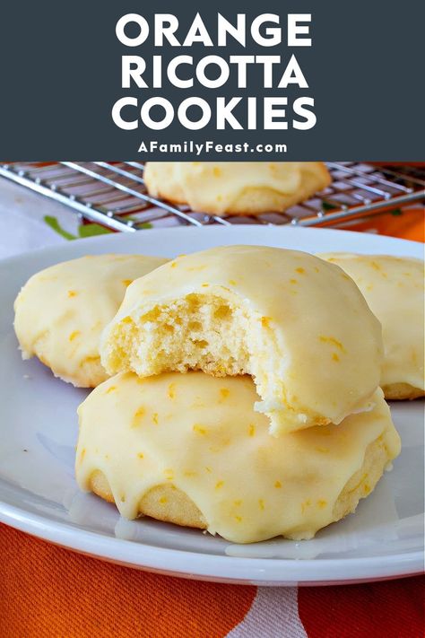 Orange Ricotta Cookies - A Family Feast Orange Ricotta Cookies, Ricotta Peach, Ricotta Cheese Cookies, Cookies Orange, Orange Ricotta, Sweet Ricotta, Italian Ricotta Cookies, Special Cookies, Italian Cookie