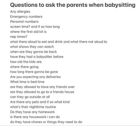 Questions To Ask When Babysitting, How Much Should You Charge For Babysitting, Aesthetic Babysitting Pictures, Questions To Ask Parents For Babysitting, Babysitting Lunch Ideas, Babysitting Company Name Ideas, Babysitter Bag Babysitting Kit, What To Bring When Babysitting, Babysitting Notebook