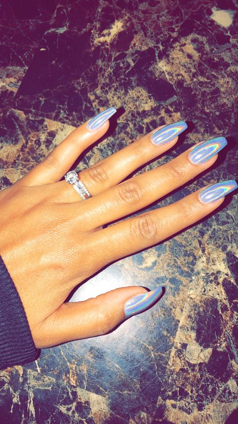 Holographic Nails Acrylic, Acrylic Nails Natural, Nails Holographic, Holo Nails, Nails Blue, Neon Nails, Acrylic Nails Coffin, Holographic Nails, Birthday Nails