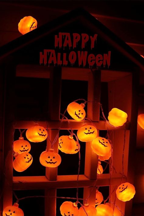 30 LED Cute Pumpkin String Lights - The set of 30 Led Lights 3D Orange Jack-O-Lantern Pumpkin Halloween string lights brighten up your house, perfect decoration for dressing up Halloween theme parties, carnival and other special events. Turn on/off, select 8 lighting modes (Combination, In Wave, Sequential, Slow Glow, Flash, Slow Fade, Twinkle and Steady On), adjust brightness and set time through remote in your hand. Warm Halloween, Halloween Outdoor Decoration, Halloween String Lights, Indoor Holiday Decor, Ghost Lights, Pumpkin Garland, Lantern String Lights, Jack O'lantern, Flickering Lights