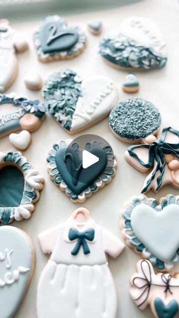 Macey Hill on Instagram: "Painted Cookies 🤩💙🩵🤍  Have you tried using a paintbrush on a cookie? The results are stunning! What a simple way to add texture to a cookie!   To replicate this design, be sure to use a medium royal icing consistency (peanut butter consistency).   Give it a try, and let me know what you think!!!   Cutter by me...inspired by a coloring sheet 🤣  Edible glitter from @cakecarouselinc   .  .  #babyshowercookies #heartcookies #brushedembroidery  #ohbabybakery  #cookiedecorating  #edibleart #babyshowertreats #babyblues #easycookies #glittercookies  #sprinklecookies  #paintedcookies" Easy Royal Icing Cookies Design, Royal Icing Consistency, Icing Consistency, Painted Cookies, Baby Shower Treats, Paint Cookies, Cookie Videos, Sprinkle Cookies, Edible Glitter