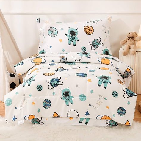 Amazon.com: JSD Grey Astronaut Toddler Bedding Set 4 Piece, Space Theme Printed Microfiber Comforter Sheet Set for Toddler Boys : Baby Toddler Space Room, Rocket Bed, Dinosaur Astronaut, Blue Astronaut, Envelope Pillowcase, Toddler Decor, Toddler Comforter, Quilted Comforter, Shared Kids Room