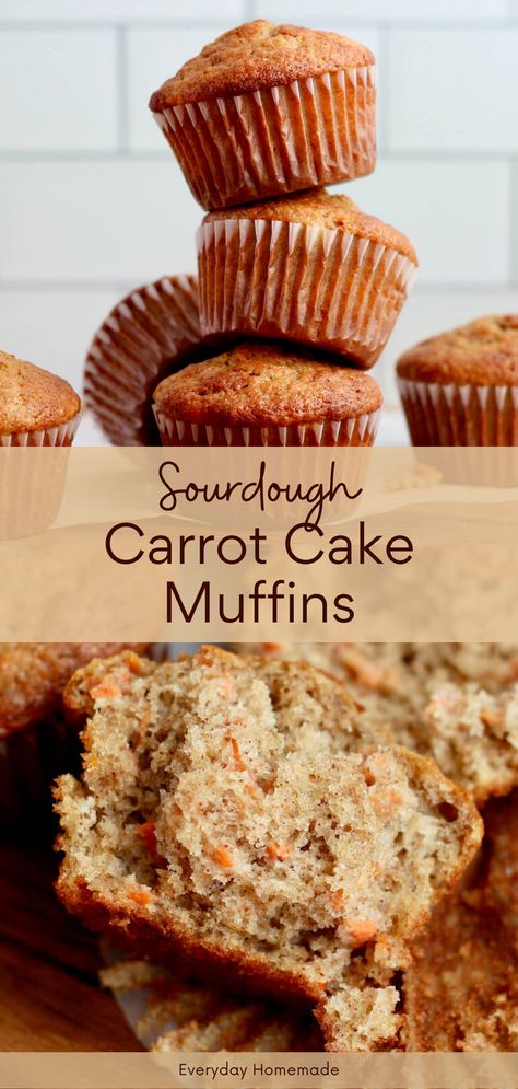 Indulge in the perfect Easter brunch treat with these moist and flavorful Sourdough Carrot Cake Muffins! Perfect for spring, this easy recipe turns your sourdough starter discard into the best breakfast muffin. Sourdough Carrot Cake, Homemade Sourdough Bread Recipes, Carrot Muffin Recipe, Sourdough Starter Discard, Sourdough Discard Recipes, Sourdough Muffins, Recipe Using Sourdough Starter, Sourdough Starter Discard Recipe, Carrot Cake Muffins