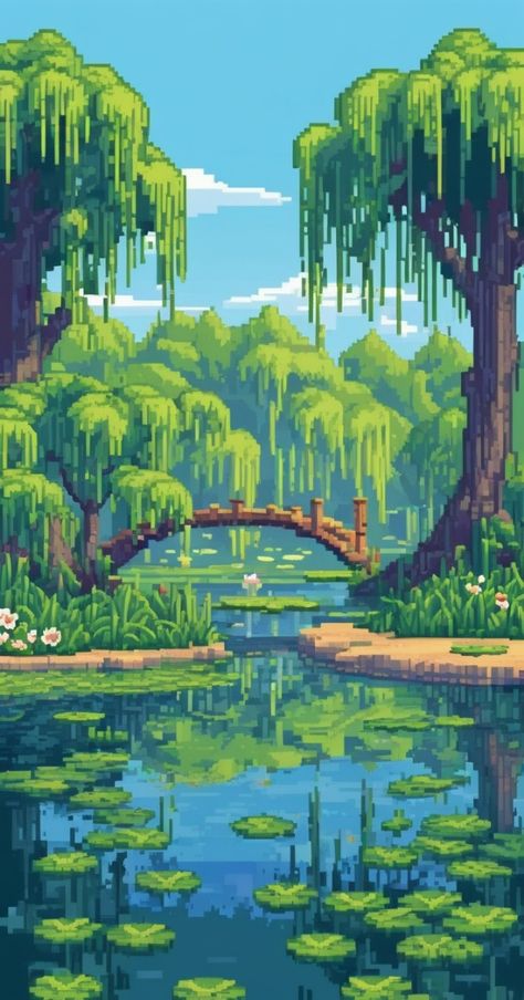 Peaceful Scenery, Video Game Ideas, Wallpaper Themes, Art Pixel, Pixel Art Design, Iphone Wallpaper Themes, Pixel Art Pattern, Cross Stitch Ideas, Stitch Ideas