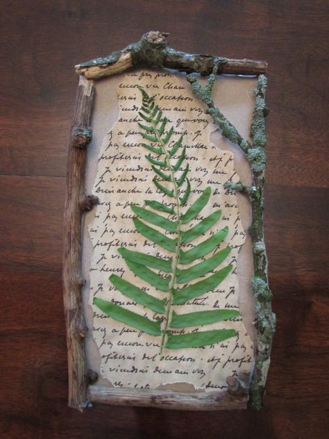 Pressed Fern Leaf in Twig Frame Twig Frame Diy, Dried Fern Decor, Pressed Leaf Crafts, Pressed Fern Art, Wood Leaf Crafts, Diy Nature Wall Art, Diy Nature Art, Pressed Dried Flowers Ideas, Nature Crafts To Sell