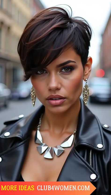 23 Trendy Long Bang Pixie Haircuts for All Face Shapes and Hair Types – Ultimate Style Guide Short Hair With Bangs For Long Face, Pixie With Long Bangs Edgy, Long Bang Pixie Cut, Edgy Long Pixie, Pixie Long In Front Short In Back, Super Short Pixie Round Face, Pixie Cut Highlights, Undercut Pixie Edgy Over 50, Pixie Cut Long Bangs