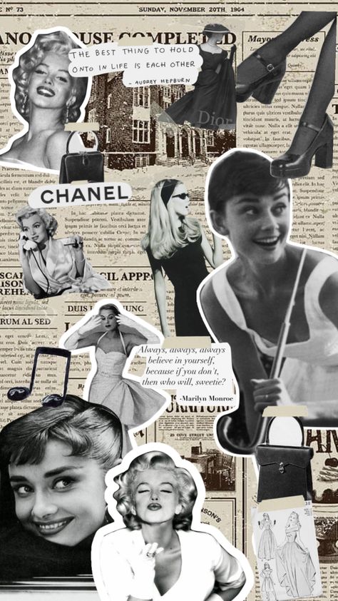 Vintage Chanel Magazine, Vogue Newspaper Aesthetic, Vintage Magazine Aesthetic, Dior Collage Wallpaper, Vintage Aesthetic Moodboard, Magazine Vintage Aesthetic, Vintage Fashion Magazine Aesthetic, Fashion Magazine Moodboard, Magazine Moodboard Collage