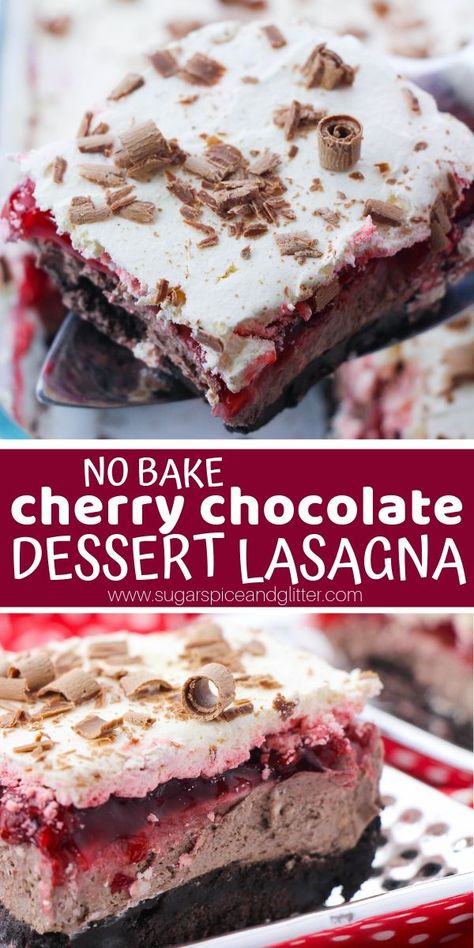 Dessert Lasagnas, No Bake Dessert Lasagna, Lasagna Dessert Recipes, No Bake Cherry Cheesecake Lasagna, Dessert Lasagna, Dessert Lasagna Recipes No Bake, Strawberry Lasagna Desserts No Bake, Hot Chocolate Lasagna Dessert Recipe, Choc Lasagna Dessert Recipes