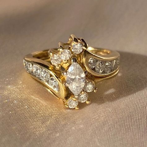 Vintage Marquise Diamond Two Piece Stacker Rings – 23carat Vintage 1960's Wedding Ring Set, Engagement Ring Stack, Ring Jacket, Sunburst Ring, Jacket Making, Marquise Diamond Ring, Cute Engagement Rings, Antique Wedding Rings, Stacker Rings