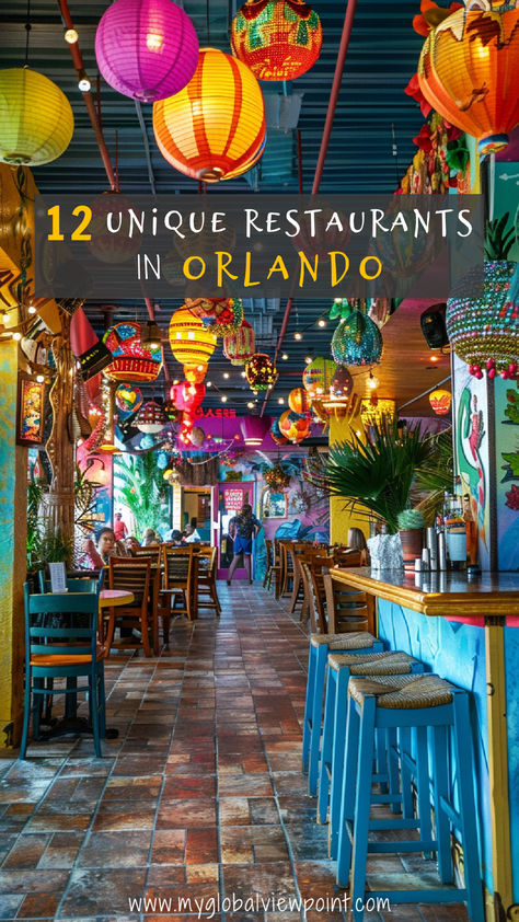 A vibrant and colorful interior of one of the unique restaurants in Orlando, showcasing eclectic lanterns and decor that create a fun and inviting atmosphere for diners, one of the coolest restaurants in Orlando. Where To Eat In Orlando Florida, Orlando Hidden Gems, Best Places To Eat In Orlando Fl, Places To Eat In Florida, Shopping In Orlando Florida, Orlando Restaurants Top 10, Best Restaurants In Orlando Florida, Places To Eat In Orlando Florida, Orlando Things To Do