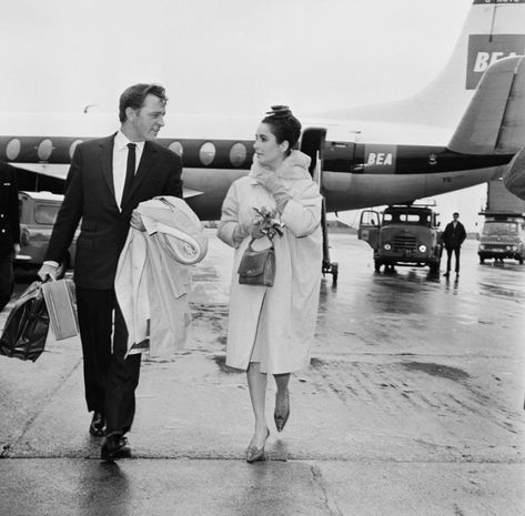 Rosewater and Rain — Richard Burton and Elizabeth Taylor. London... Elizabeth Taylor And Richard Burton, Elizabeth Taylor Richard Burton, Richard Burton Elizabeth Taylor, London In March, Mike Todd, London Airport, Richard Burton, British Celebrities, Today Pictures