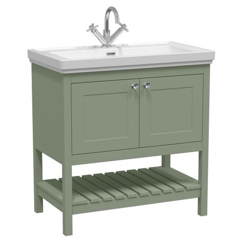 Traditional Vanity Units | HeatandPlumb.com Shelf Vanity, Green Vanity, Slatted Shelves, Freestanding Vanity Unit, Inspired Furniture, Vanity Basin, Hudson Reed, Basin Vanity Unit, Bathroom Vanity Units