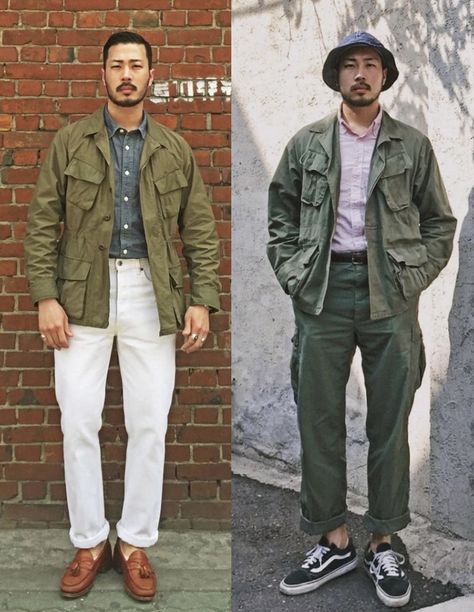 Military Hat Outfit, Military Jacket Outfit Men, M65 Field Jacket Outfit, Field Jacket Outfit, Military Inspired Outfit, Us Army Jacket, Japanese Workwear, Military Inspired Fashion, Japanese Mens Fashion