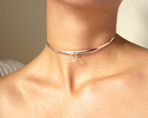 Sterling silver slave collar O ring necklace | Etsy Diamond Circle Necklace, Day Collar, Rings Ideas, Simple Hoop Earrings, Gold Chain Choker, Sterling Silver Choker, Choker Collar Necklace, Minimal Ring, Mens Silver Necklace