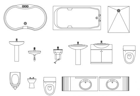 Plan and elevation of different sanitary block with wash basin and bath tub detail dwg file Floor Plan Symbols, Plan And Elevation, Plan Furniture, Bathroom Plan, Kitchen Drawing, Furniture Design Sketches, Bathroom Tool, Section Drawing, Bathroom Design Layout