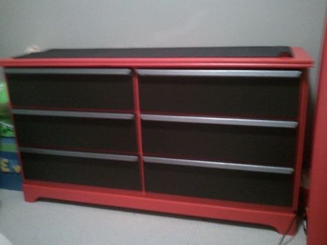 Tool Box Dresser Toolbox Dresser, Tool Box Dresser, Diy Toolbox, Race Car Bedroom, Dirt Bike Room, Twins Bedroom, Pipe Shelving, Tool Box Diy, Dresser Ideas