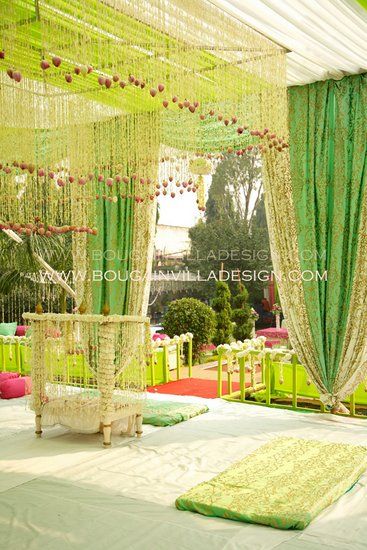 Bougainvilla Design Delhi - Review & Info - Wed Me Good #mehanddecor #green and yellow theme #mehandi Wedding Planning On A Budget, Mandap Decor, Marriage Decoration, Beautiful Wedding Decorations, Mehndi Decor, Wedding Mandap, Desi Wedding, Stage Decorations, Wedding Stage