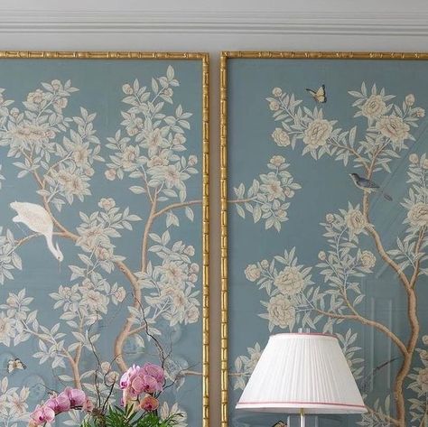 Charlotte Lucas, Framed Wallpaper Panels, Chinoiserie Living Room, Chinoiserie Interior, Chinoiserie Panels, Home Window Grill Design, Bedroom Panel, Framed Wallpaper, Traditional Living Room