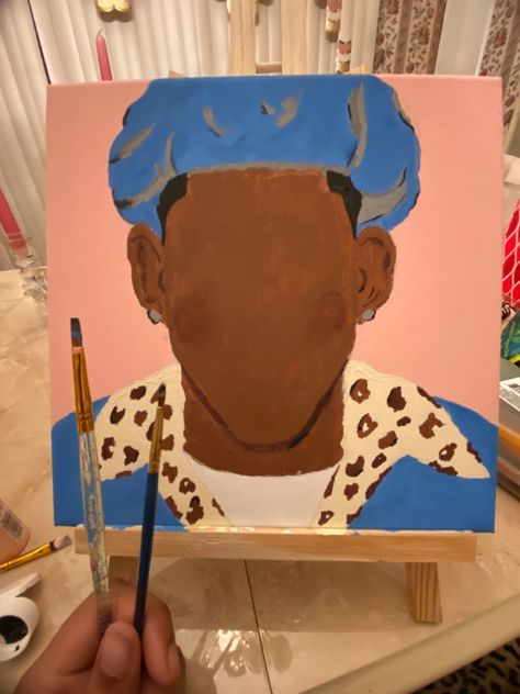 Tyler The Creator Painting Call Me If You Get Lost, Tyler The Creator Art Painting, Faceless Art Paintings, Call Me If You Get Lost Painting, Tyler The Creator Painting Ideas, Tyler The Creator Drawing Pencil, No Face Painting Canvas, Canvas Board Painting Ideas, Kali Uchis Painting