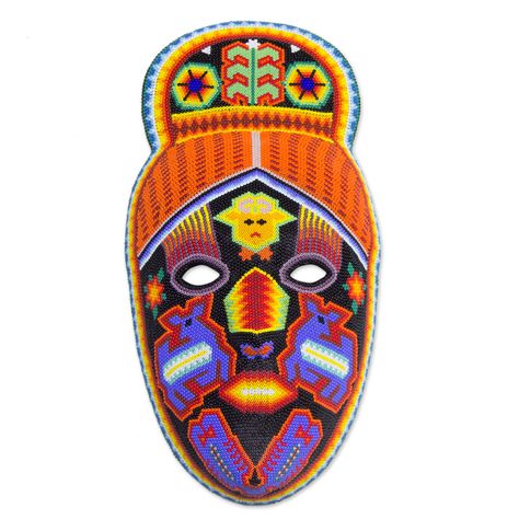 Higinio Hernandez Hand Crafted Huichol Multicolor Beaded Mask Wall Decor Shaman Mask, Mask Wall Decor, Beaded Mask, Mask Wall, Fish Wall Decor, Mexico Culture, Wall Painting Decor, Butterfly Wall Decor, Wall Decor Set